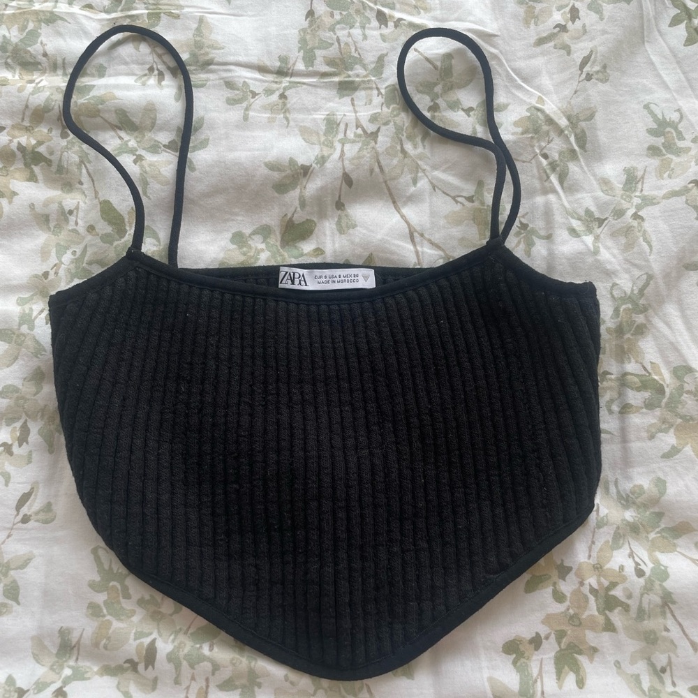 Zara Black Ribbed Knit Top